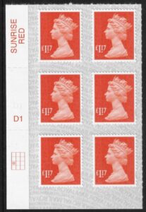 U2937  £1.17 orange-red M17L  cyld. D1 grid position R3 C1  SBP 'faint' s/L  DLR U/M (MNH)