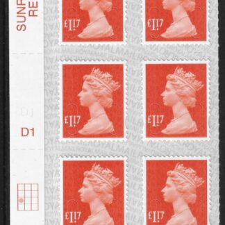 U2937  £1.17 orange-red M17L  cyld. D1 grid position R3 C1  SBP 'faint' s/L  DLR U/M (MNH)