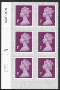 U2920  1p deep crimson M18L Cyld. W1  grid position  R2 C1  SBP T3 s/L  Walsall/ISP  U/M (MNH)
