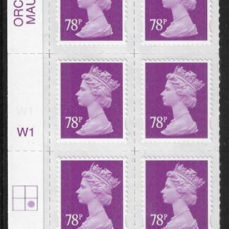 U2928  78p  2B mauve M13L  cyld. W1  grid position R2  C2   Walsall U/M (MNH)