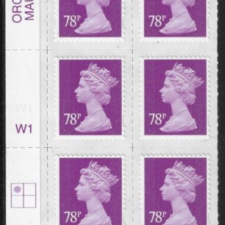 U2928  78p  2B mauve M13L  cyld. W1  grid position R1  C1   Walsall U/M (MNH)
