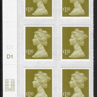 U2936  £1.10  2B  yellow olive  M11L   cyld. D1  grid position R4 C2  DLR  U/M (MNH)