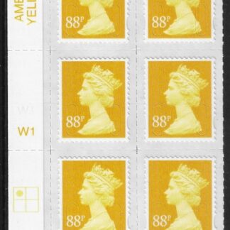 U2931  88p yellow 2B  M13L  cyld.  W1  grid position R1 C1  Walsall U/M (MNH)