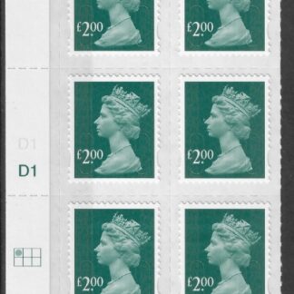 U2914 £2.00 deep blue green 2B  'MAIL' (no souce code no date code)  cyld. D1 grid position  R1 C1  DLR  U/M (MNH)