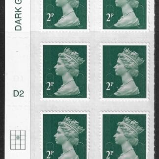 U2921  2p 2B deep green M17L  cyld. D2  grid position R2  C2 DLR  U/M (MNH)