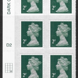 U2921  2p 2B deep green M15L  cyld. D2  grid position R4  C3  DLR  U/M (MNH)