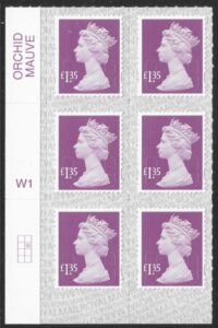 U2940a  £1.35 2B  mauve  M19L  cyld. W1  grid position R2 C2  SBP T3 s/L  Walsall  U/M (MNH)