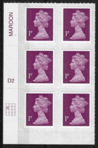 U2920 1p 2B deep crimson M12L cyld. D2 grid position R2 C1 DLR U/M (MNH)