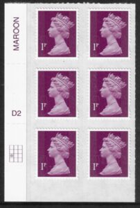 U2920 1p 2B deep crimson M15L cyld. D2 grid position R3 C1 DLR U/M (MNH)
