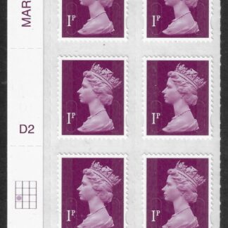 U2920  1p  2B deep crimson   M15L  cyld. D2  grid position R3 C1   DLR  U/M (MNH)