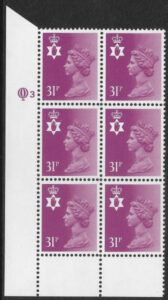 NI64   31p bright purple.  type 1  cyld. Q3  Questa U/M (MNH)