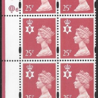 NI 72  N. Ireland 25p 2B  red   cyld. Q5 Q5 (blue fluor) Questa U/M (MNH)