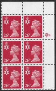 NI60   26p rosine  type 1  cyld. Q4 row 1 Questa  U/M (MNH)