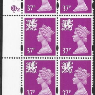 W76  Wales 37p  2B bright mauve cyld. Q2 Q2  Questa U/M (MNH)