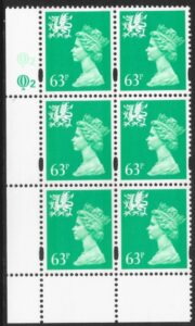 W78  Wales  63p 2B light emerald cyld. Q2 Q2  Questa U/M (MNH)