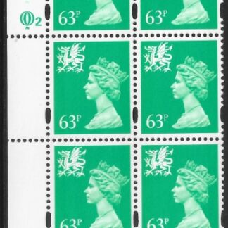W78  Wales  63p 2B light emerald cyld. Q2 Q2  Questa U/M (MNH)