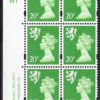 S 90  Scotland  20p CB bright green  cyld. W1 W1  Walsall  U/M (MNH)