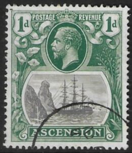 1924 Ascension. SG.11 1d grey-black and deep blue-green. fine used