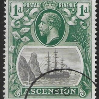 1924  Ascension.  SG.11  1d grey-black and deep blue-green.  fine used