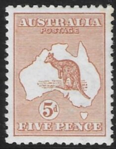 1913 Australia SG.8 5d chestnut. lightly mounted mint.
