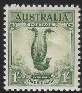1932 Australia SG.140a 1/- yellow green Lyrebird. U/M (MNH)