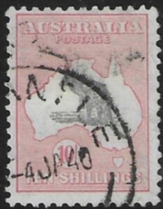 1932 Australia SG.136 10/- grey and pink fine used.