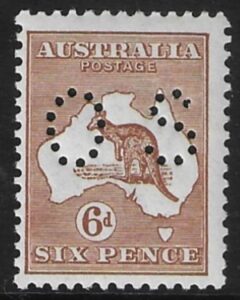 1923 Australia SG.O76 6d chestnut. perfin 'OS' U/M (MNH)