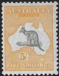 1929 Australia SG.111 5/- grey and yellow lightly mounted mint.