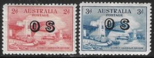 1932  Australia  SG.O134-5 Sydney Harbour Bridge  overprinted 'OS'  2 values U/M (MNH)