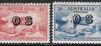 1932  Australia  SG.O134-5 Sydney Harbour Bridge  overprinted 'OS'  2 values U/M (MNH)