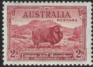 1934 Australia SG.150a Death Centenary of John Macarthur. 2d variety. superb U/M (MNH)