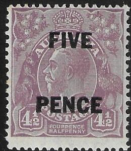 1930 Australia SG.120 5d on 4½d violet mounted mint.
