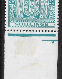 New Zealand - Arms  F159  25s greenish blue marginal example. very lightly mounted mint.