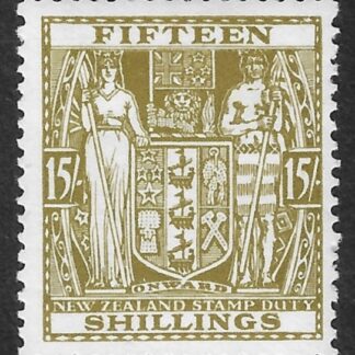 New Zealand - Arms  F157  15s sage green mounted mint.