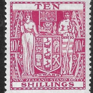New Zealand - Arms F201  10s carmine-lake. mounted mint.