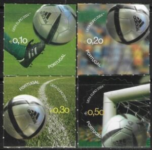 2004 Portugal. SG.3084-7 European Football Championship 2004 - Official Match Ball. set 4 values U/M (MNH)