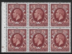 NB26 (SG.441f) 1½d red-brown Cyld.G30 no dot  perf B4(E) unmounted mint (MNH)