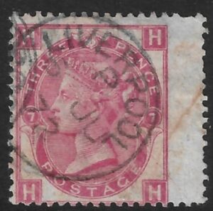 Great Britain 1867- 80 SG.103 3d rose plate 7 'HH' wmk. spray CDS used