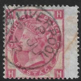 Great Britain 1867- 80  SG.103  3d rose plate 7  'HH' wmk. spray CDS used