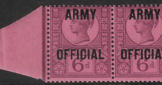 Great Britain  SG.O45  6d purple/rose-red marginal pair  overprinted ARMY OFFICIAL  small hinge remnant on one stamp.
