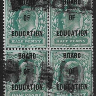 Great Britain  SG.O83  ½d  blue-green  overprinted BOARD OF EDUCATION  block of 4  used
