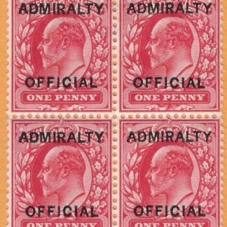 Great Britain  SG.O102 1d scarlet overprinted ADMIRALTY OFFICIAL  (type O10) block of 4 (top stamps lightly mounted).