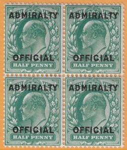 Great Britain  SG.O107 ½d blue green  overprinted ADMIRALTY OFFICIAL  (type O11) block of 4  U/M (MNH)
