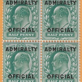Great Britain  SG.O107 ½d blue green  overprinted ADMIRALTY OFFICIAL  (type O11) block of 4  U/M (MNH)