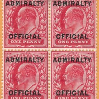 Great Britain  SG.O108  1d scarlet overprinted ADMIRALTY OFFICIAL  (type O11) block of 4  top 2 stamps mounted