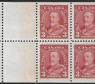 1935 Canada  SG.343a  3c scarlet booklet pane of 4 + 2 labels M/M