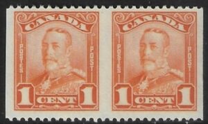 1928  Canada  SG.275 1c orange perf x imperf pair U/M (MNH)