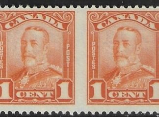 1928  Canada  SG.275 1c orange perf x imperf pair U/M (MNH)