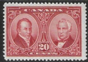 1927 Canada. SG.273 20c carmine - R.Baldwin & L.H. Lafontaine U/M (MNH)