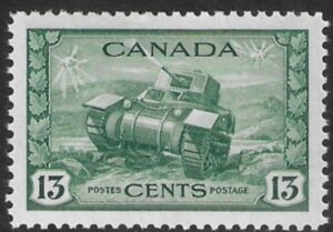 1942 Canada SG.384 13c dull green. nicely centred U/M (MNH)
